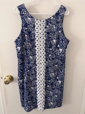 Lilly Pulitzer X Target Collab Royal Blue Patterned Shift Dress Plus Size 16
